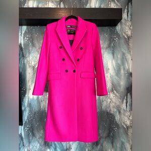Zara Women's Pink Double-Breasted Coat